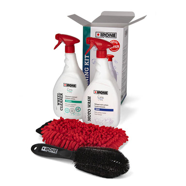 IPONE Cleaning Kit with 1L Moto Wash, 1L Wheel Cleaner, Microfiber Wash Mitt and Wheel Rim Brush