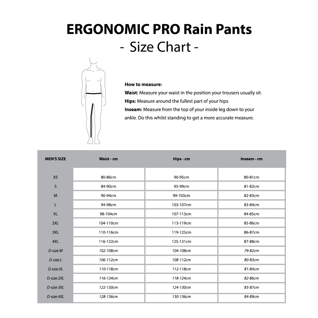 ERGO PRO Size Chart - Mens Pants