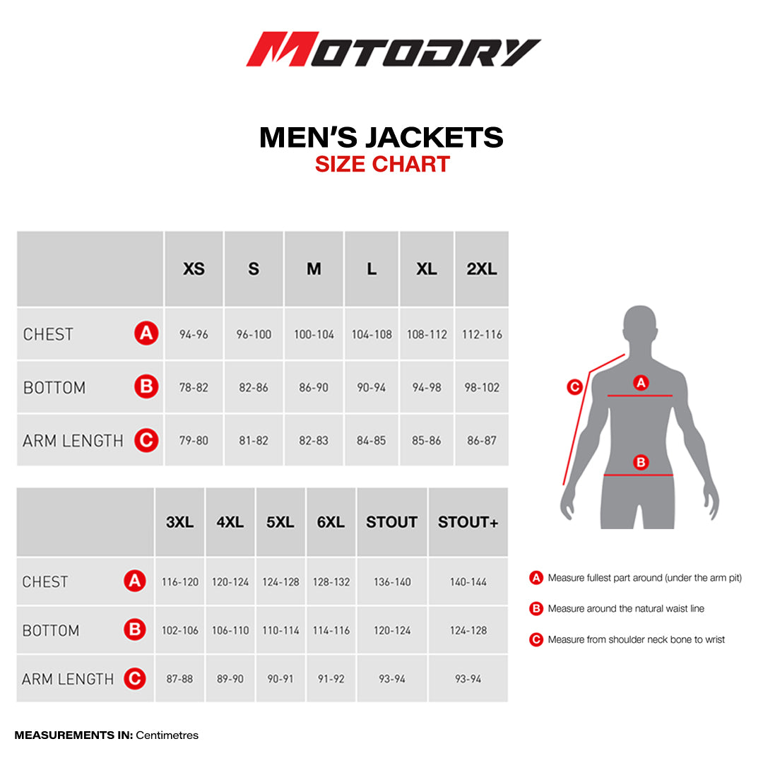 Motodry Mens Jackets_Size Chart