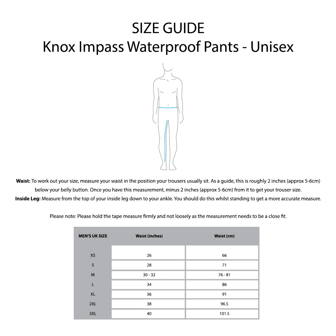 KNOX Size Chart - Impass Unisex WP Pants