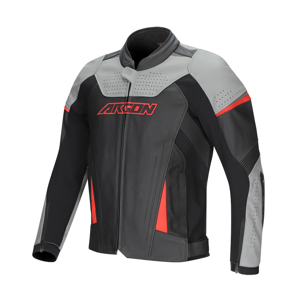 ARGON Scorcher II Leather Jacket - Grey Black Red