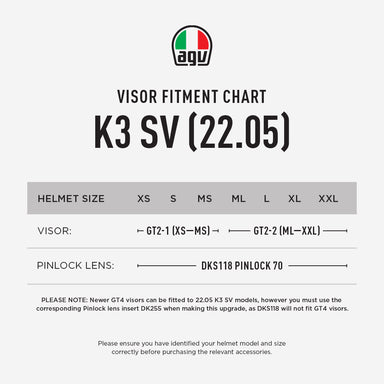 AGV K3 SV 22.05 VISOR & PINLOCK FITMENT