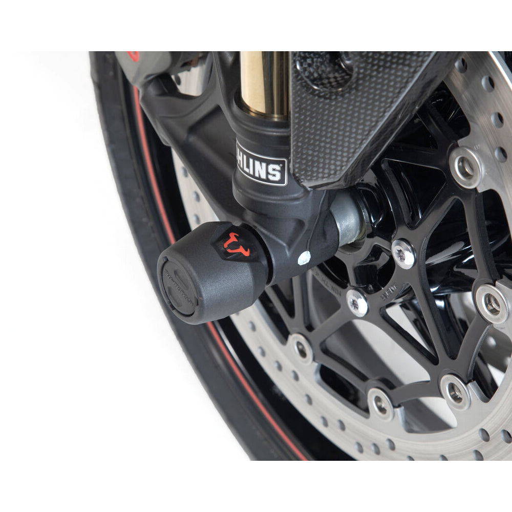 FRONT AXLE SLIDER KIT SW MOTECH TRIUMPH TIGER XC XCA XCX XR XRT XRX SPEED TRIPLE R RS S YAMAHA XT700
