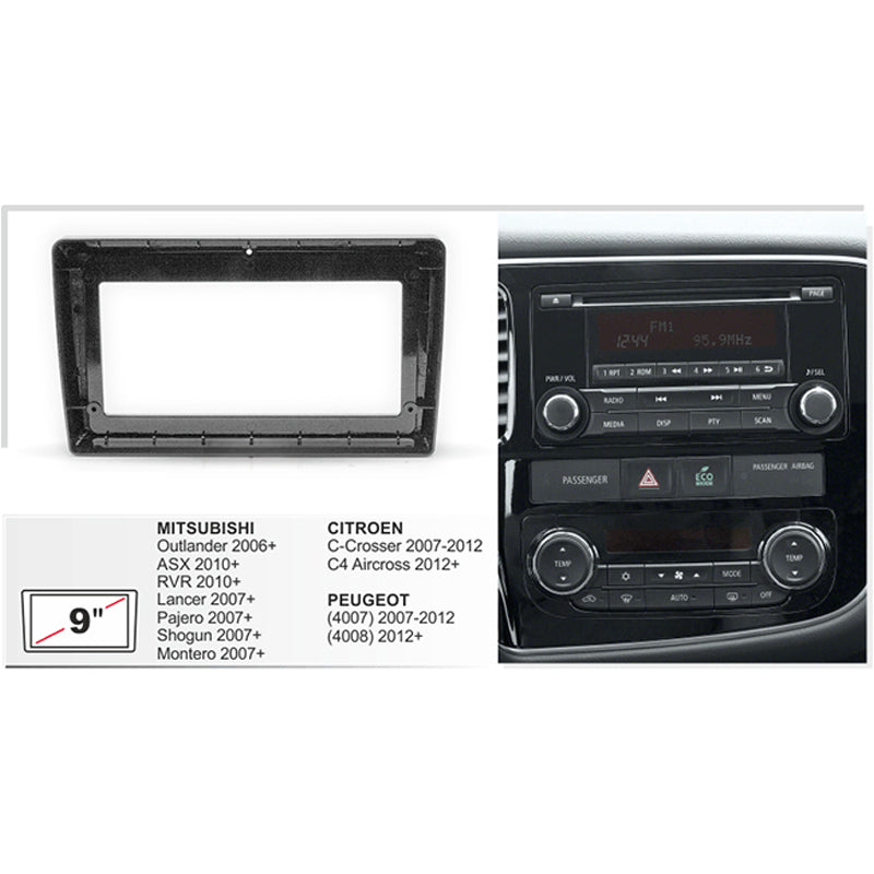FITTING KIT 9" DASH MITSUBISHI ASX , RVR 2010 ON (BLACK)