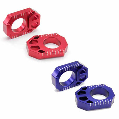 Zeta Axle Blocks are available in either red (part number ends in 3) or blue (part number ends in 2) or orange for KTM's (part number ends in 7)